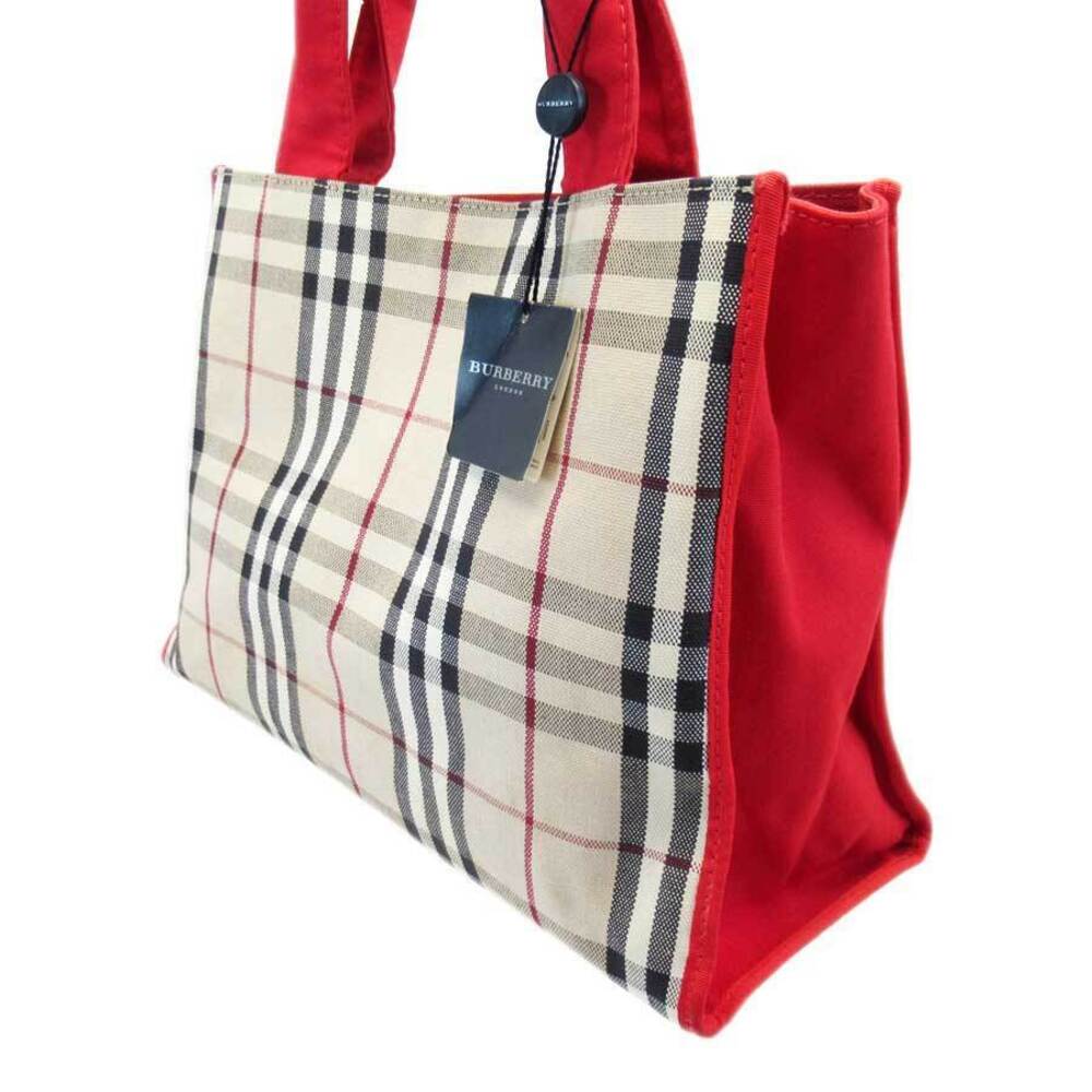 Burberry Nova Canvas Beige Check Tan Tote Red Bag - Picture 3 of 3